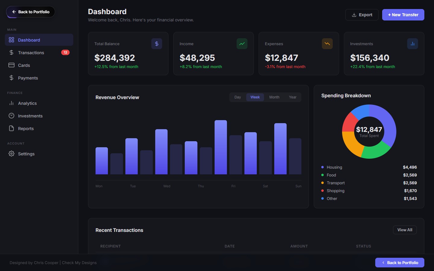 VaultPay FinTech Dashboard