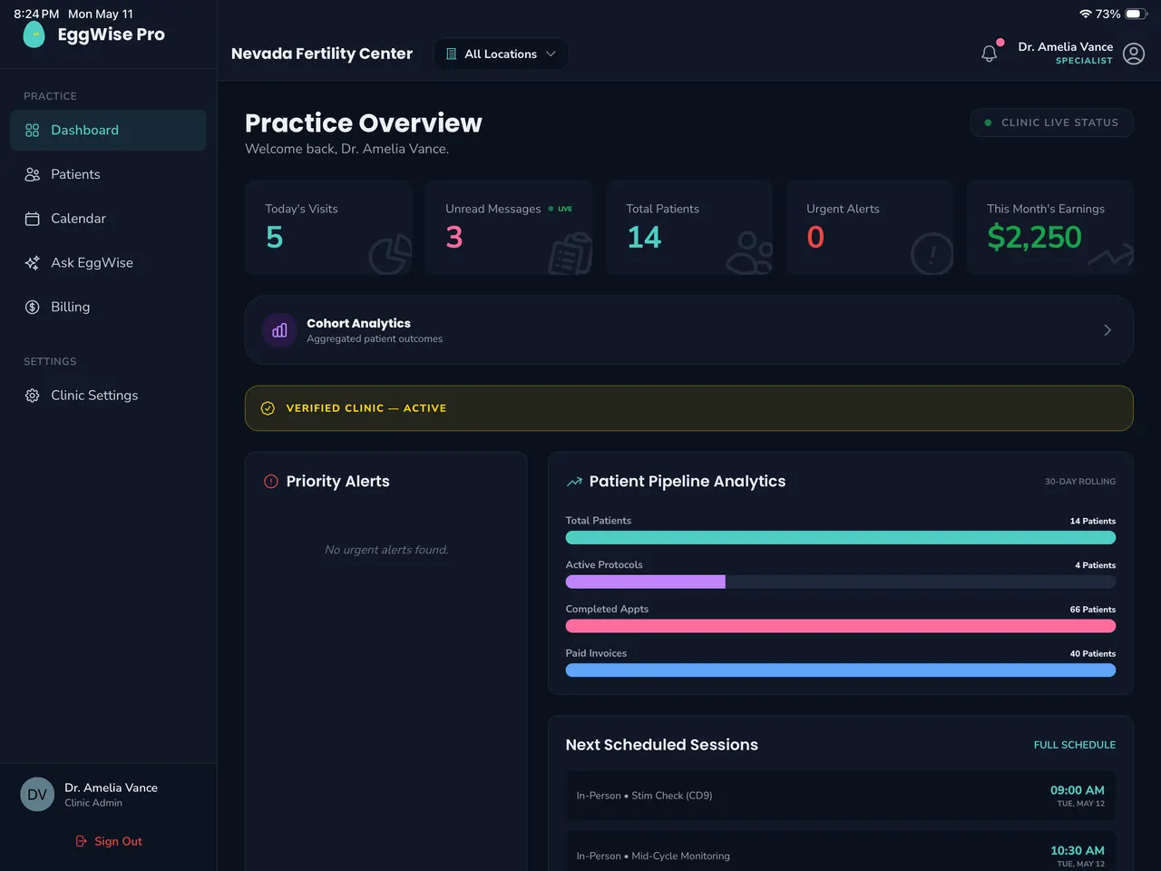 EggWise Pro clinician dashboard