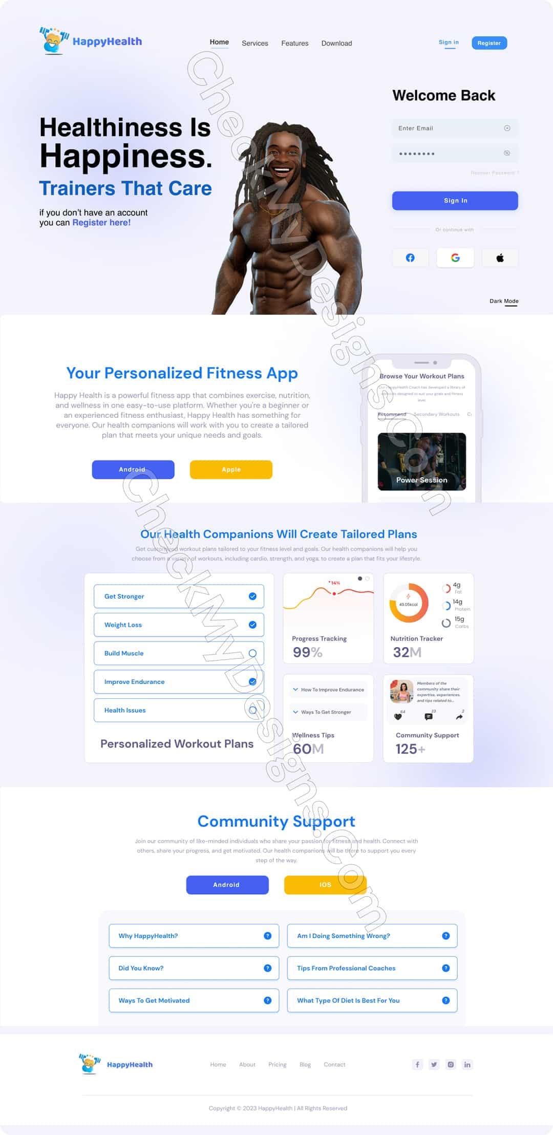 HealthHappy Fitness App, Homepage