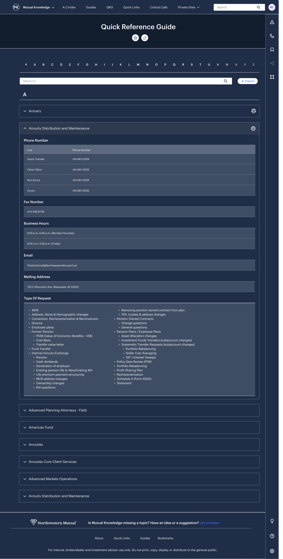Northwestern Mutual, QRG Page